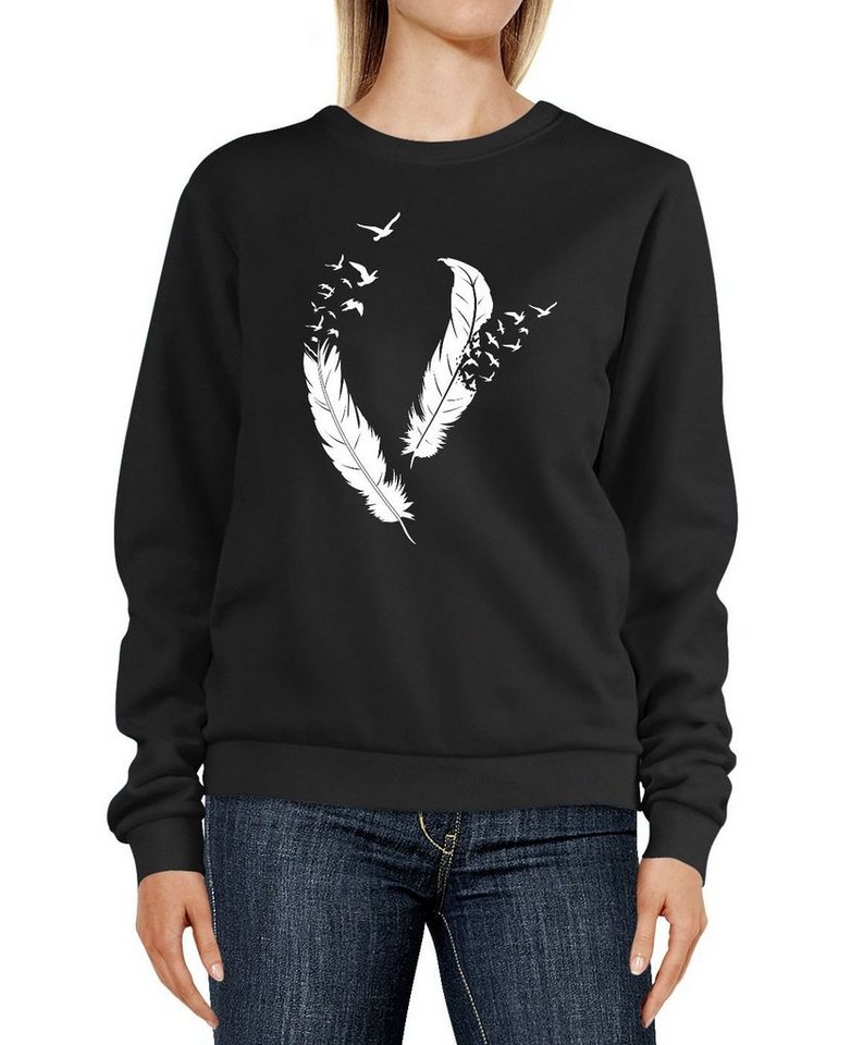 Neverless Sweatshirt Sweatshirt Damen Print Feder Vögel Rundhals-Pullover Pulli Sweater Neverless® von Neverless