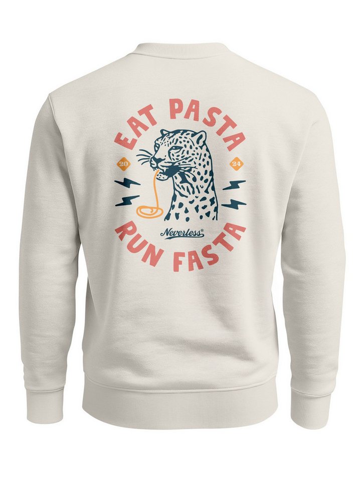 Neverless Sweatshirt Sweatshirt Herren Pullover mit Backprint Eat Pasta Run Fasta Food von Neverless