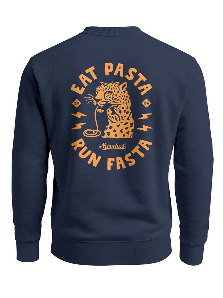 Neverless Sweatshirt Sweatshirt Herren Pullover mit Backprint Eat Pasta Run Fasta Food von Neverless