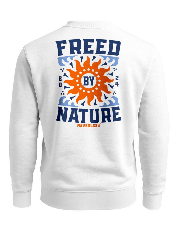 Neverless Sweatshirt Sweatshirt Herren Pullover mit Backprint Freed by Nature Sonnenmotiv von Neverless