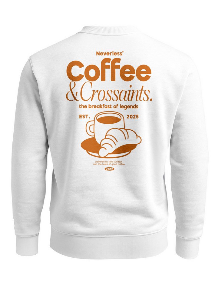 Neverless Sweatshirt Sweatshirt Herren Pullover mit Backprint Kaffee & Croissant Design von Neverless