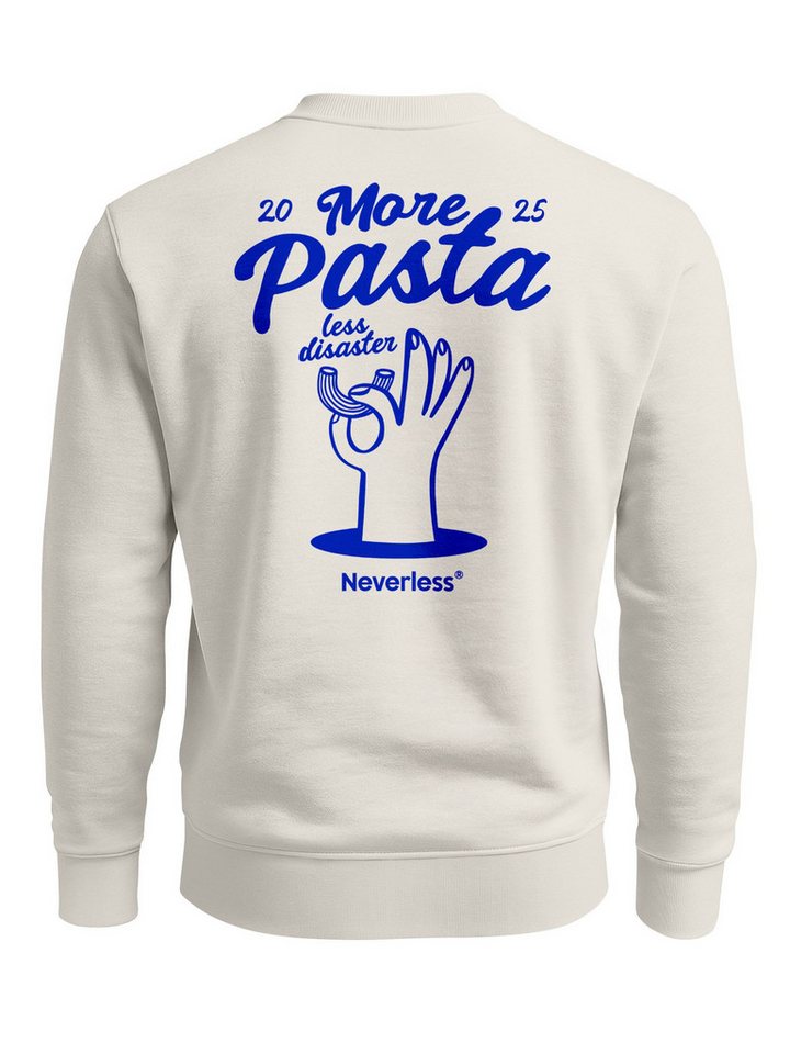 Neverless Sweatshirt Sweatshirt Herren Pullover mit Backprint More Pasta Less Disaster von Neverless