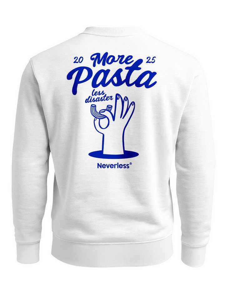 Neverless Sweatshirt Sweatshirt Herren Pullover mit Backprint More Pasta Less Disaster von Neverless
