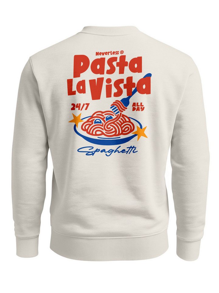 Neverless Sweatshirt Sweatshirt Herren Pullover mit Backprint Pasta la Vista Pulli von Neverless