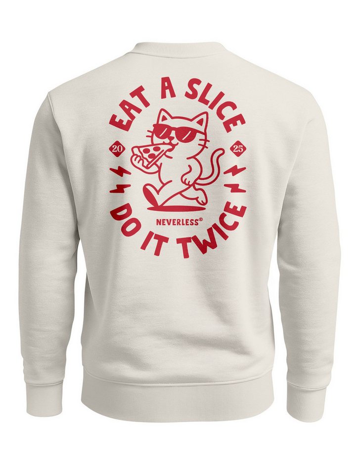 Neverless Sweatshirt Sweatshirt Herren Pullover mit Backprint Pizza Cat Motiv Fun Food von Neverless