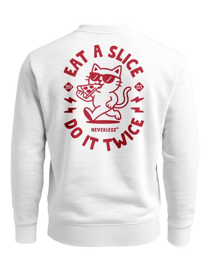 Neverless Sweatshirt Sweatshirt Herren Pullover mit Backprint Pizza Cat Motiv Fun Food von Neverless