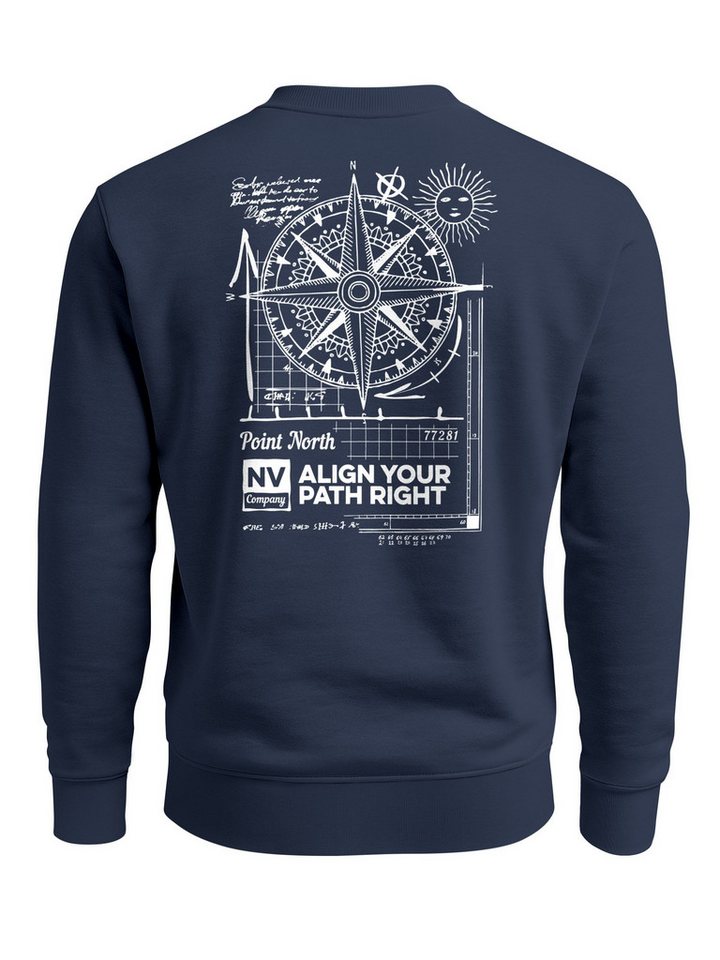 Neverless Sweatshirt Sweatshirt Herren Pullover mit Backprint Point North Kompass von Neverless