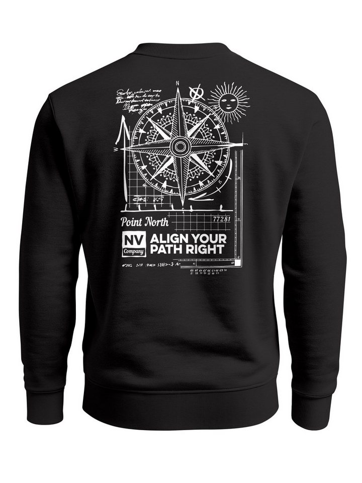 Neverless Sweatshirt Sweatshirt Herren Pullover mit Backprint Point North Kompass von Neverless