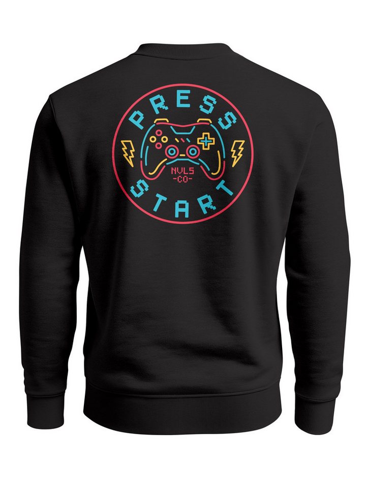Neverless Sweatshirt Sweatshirt Herren Pullover mit Backprint Press Start Gaming Graphic von Neverless