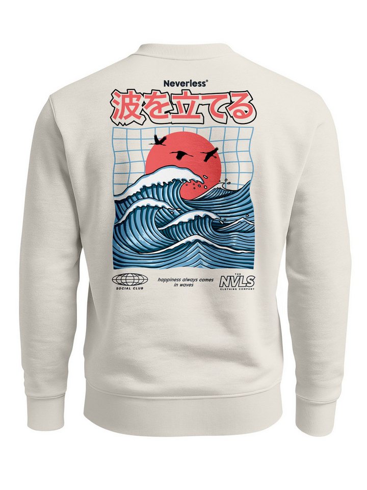 Neverless Sweatshirt Sweatshirt Herren Pullover mit Backprint Rising Wave, Japan Design von Neverless