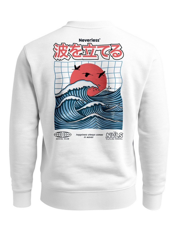 Neverless Sweatshirt Sweatshirt Herren Pullover mit Backprint Rising Wave, Japan Design von Neverless