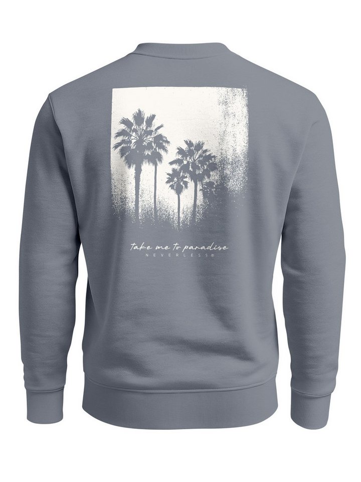 Neverless Sweatshirt Sweatshirt Herren Pullover mit Backprint Schwarzweiß Palmen Design von Neverless