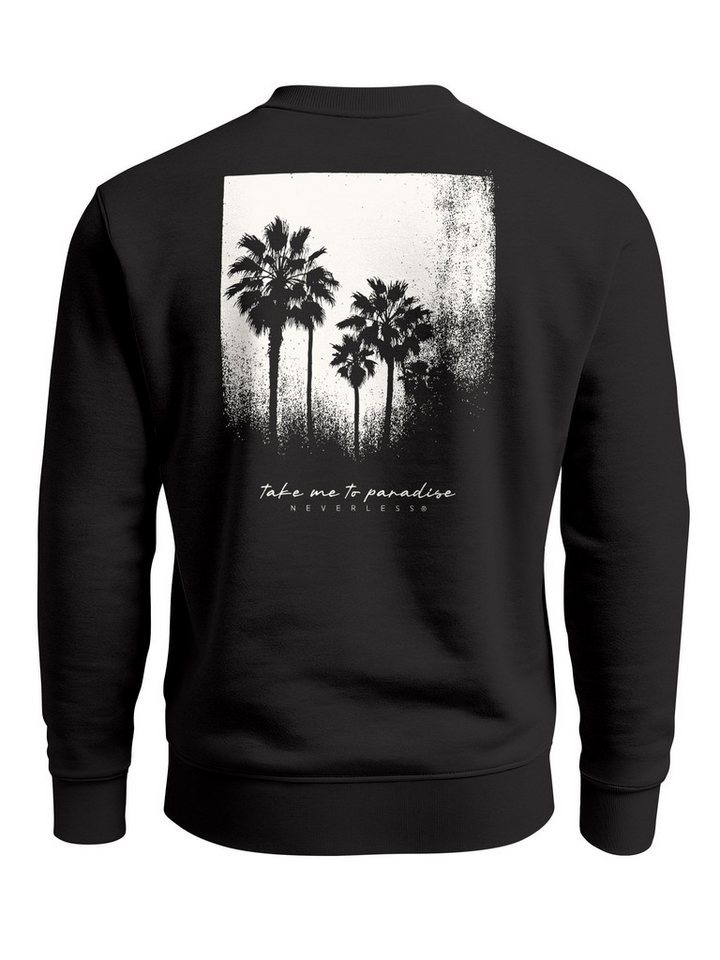 Neverless Sweatshirt Sweatshirt Herren Pullover mit Backprint Schwarzweiß Palmen Design von Neverless