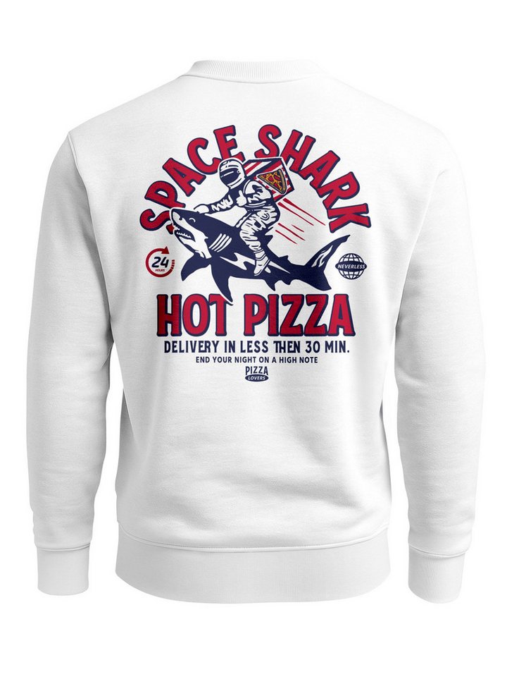 Neverless Sweatshirt Sweatshirt Herren Pullover mit Backprint Space Shark Pizza Astronaut von Neverless