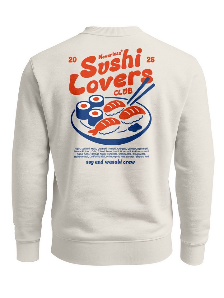 Neverless Sweatshirt Sweatshirt Herren Pullover mit Backprint Sushi Lovers Club Japan Food von Neverless