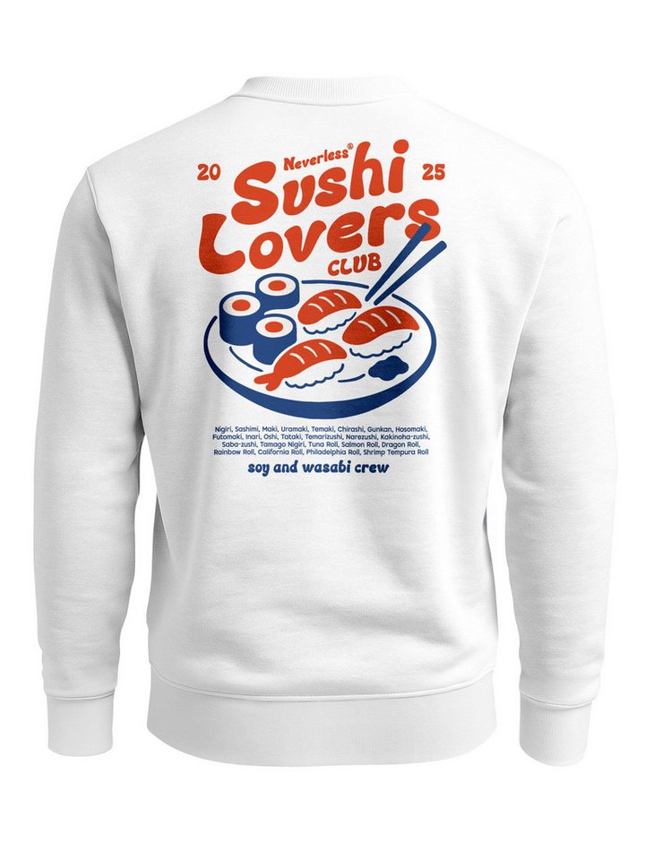 Neverless Sweatshirt Sweatshirt Herren Pullover mit Backprint Sushi Lovers Club Japan Food von Neverless