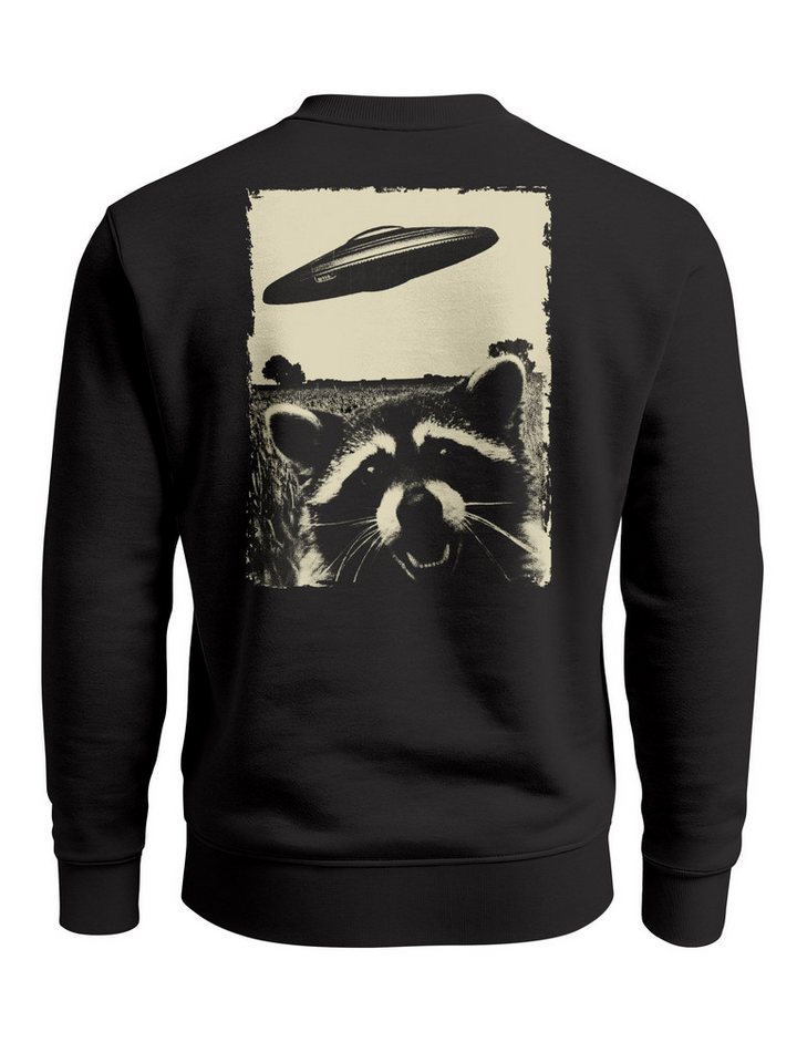 Neverless Sweatshirt Sweatshirt Herren Pullover mit Backprint UFO Waschbär Retro Fund von Neverless
