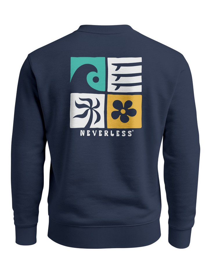 Neverless Sweatshirt Sweatshirt Herren Pullover mit Graphic Backprint mit Welle, Blume und von Neverless