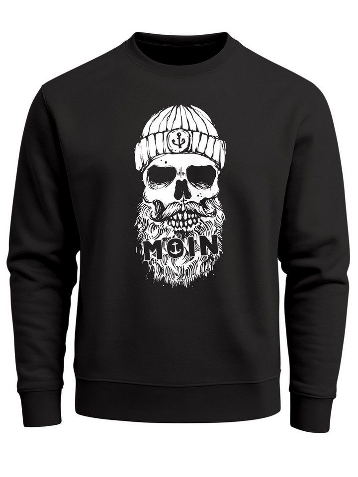 Neverless Sweatshirt Sweatshirt Herren ohne Kapuze Frontprint Moin Skull Totenkopf Anker von Neverless