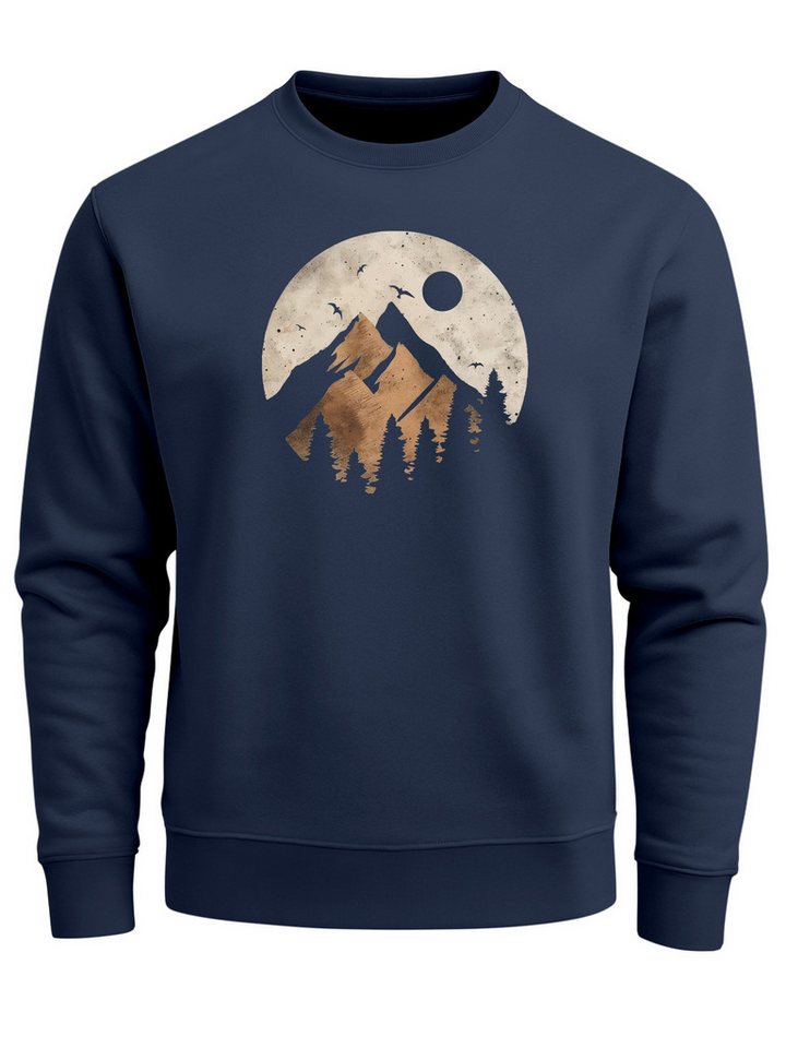 Neverless Sweatshirt Sweatshirt Herren ohne Kapuze Frontprint mit Berg und Sonne – Outdoor von Neverless
