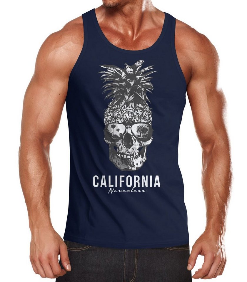 Neverless Tanktop Cooles Herren Tank-Top Pineapple Skull Sonnenbrille Ananas Totenkopf Slim Fit Neverless® mit Print von Neverless