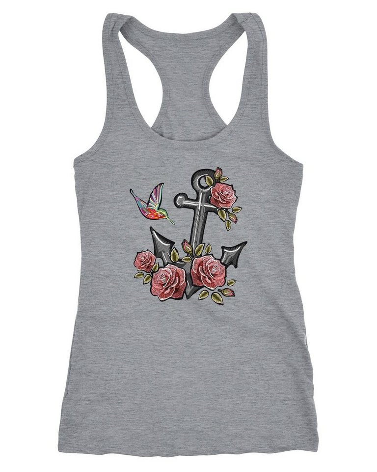 Neverless Tanktop Damen Tank-Top Anker Rosen Patch Tropical Anchor Stick-Optik Racerback Neverless® von Neverless