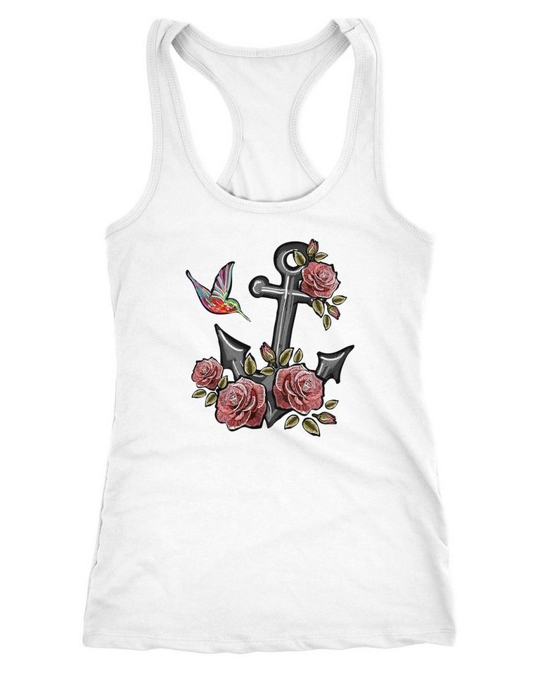 Neverless Tanktop Damen Tank-Top Anker Rosen Patch Tropical Anchor Stick-Optik von Neverless