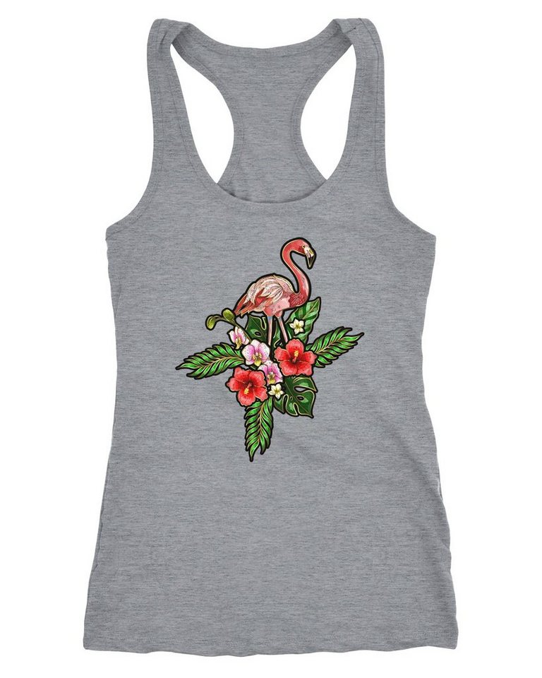 Neverless Tanktop Damen Tank-Top Flamingo Tropical Palmblätter Sommer Stick-Patch-Optik Racerback Neverless® von Neverless