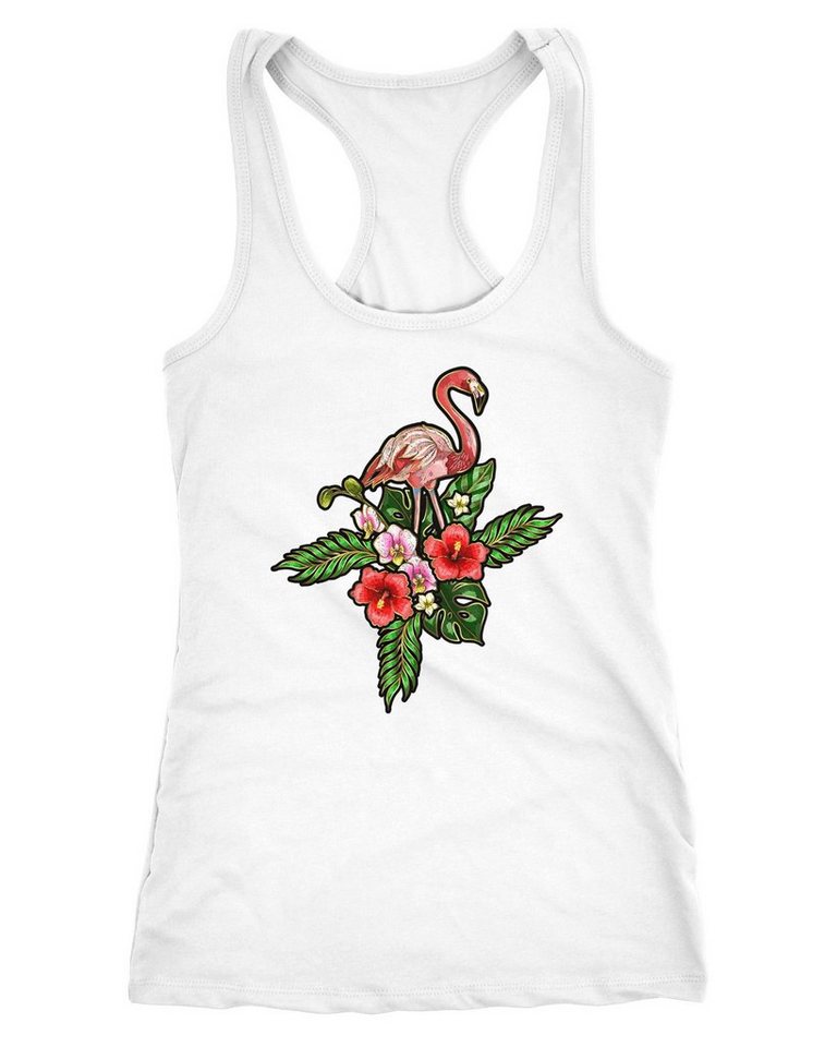 Neverless Tanktop Damen Tank-Top Flamingo Tropical Palmblätter Sommer Stick-Patch-Optik Racerback Neverless® von Neverless