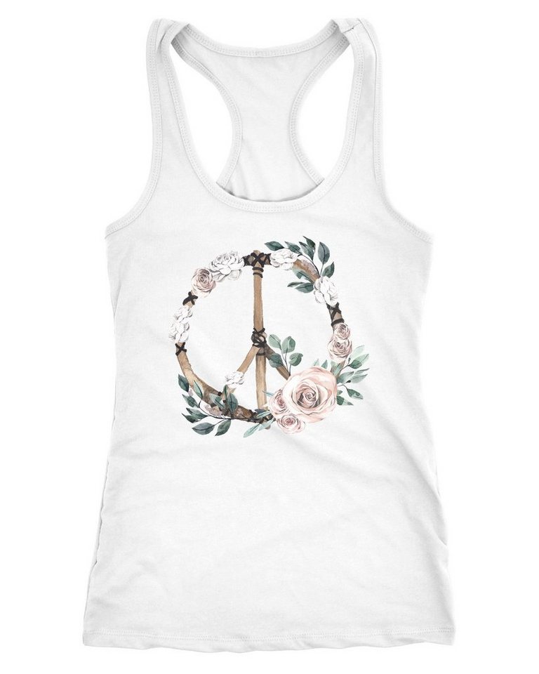 Neverless Tanktop Damen Tank-Top Peace-Symbol Blumen Flowerpower Hippie Boho Bohemian von Neverless