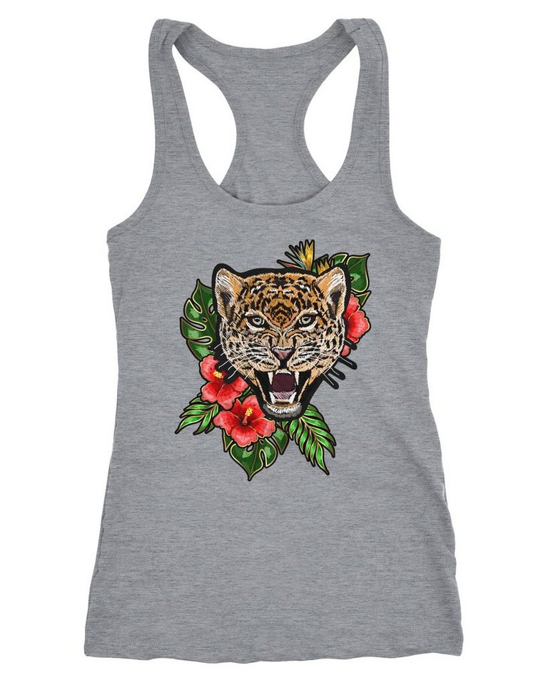 Neverless Tanktop Damen Tank-Top Tiger Patch Tropical Palmblätter Sommer Stick-Optik Racerback Neverless® von Neverless