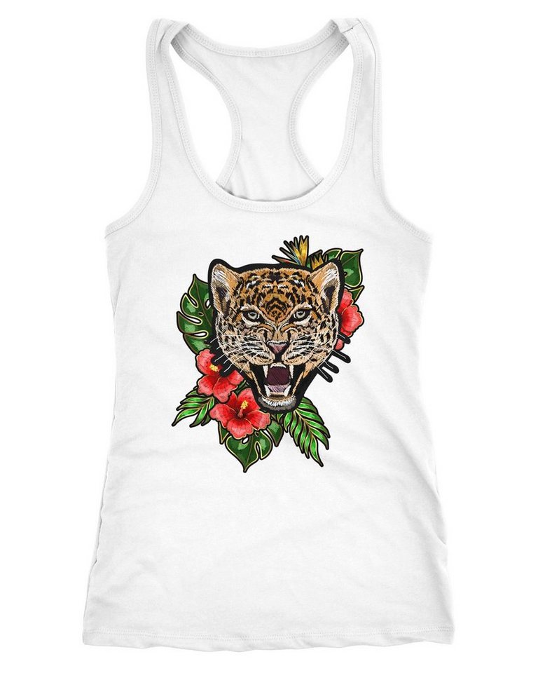 Neverless Tanktop Damen Tank-Top Tiger Patch Tropical Palmblätter Sommer Stick-Optik von Neverless