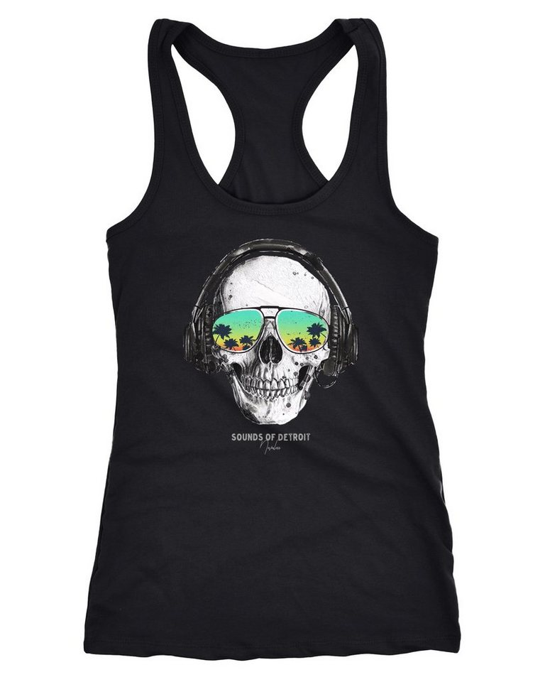 Neverless Tanktop Damen Tank-Top Totenkopf Kopfhörer Musik Party Skull Sonnenbrille Schädel Sounds of Detroit Music Racerback Neverless® von Neverless