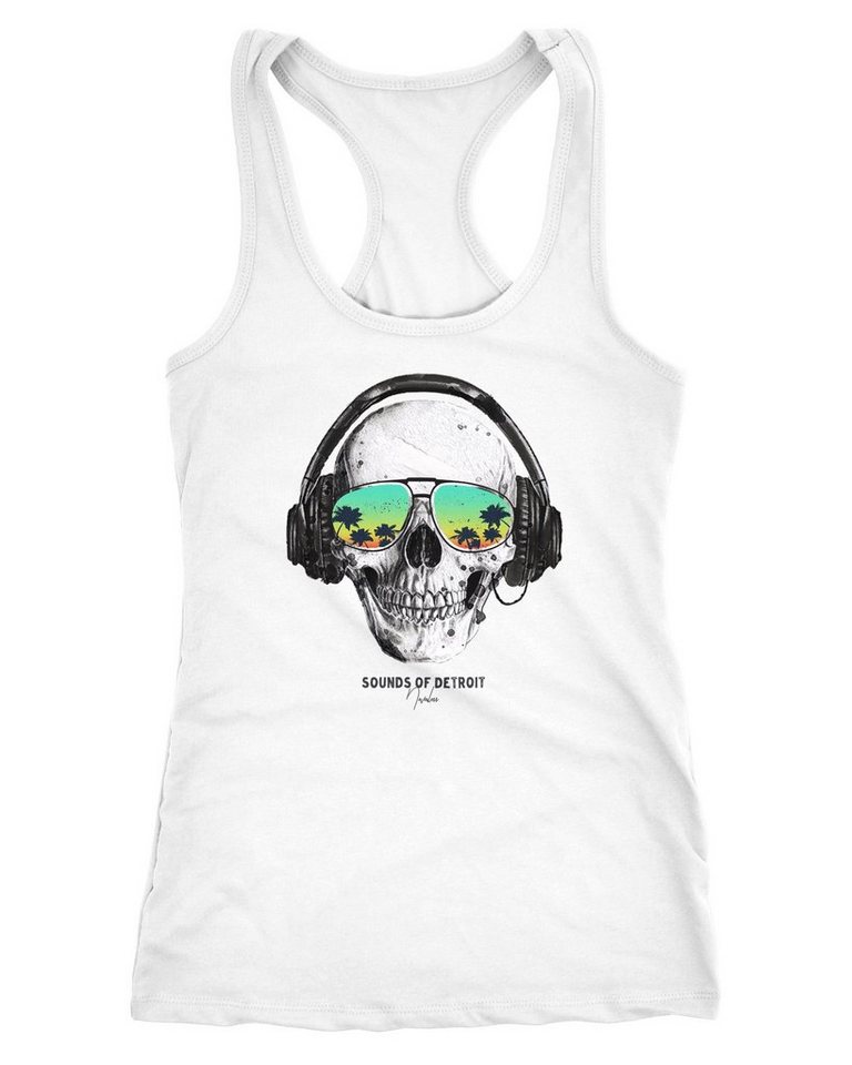 Neverless Tanktop Damen Tank-Top Totenkopf Kopfhörer Musik Party Skull Sonnenbrille Schädel Sounds of Detroit Music Racerback Neverless® von Neverless