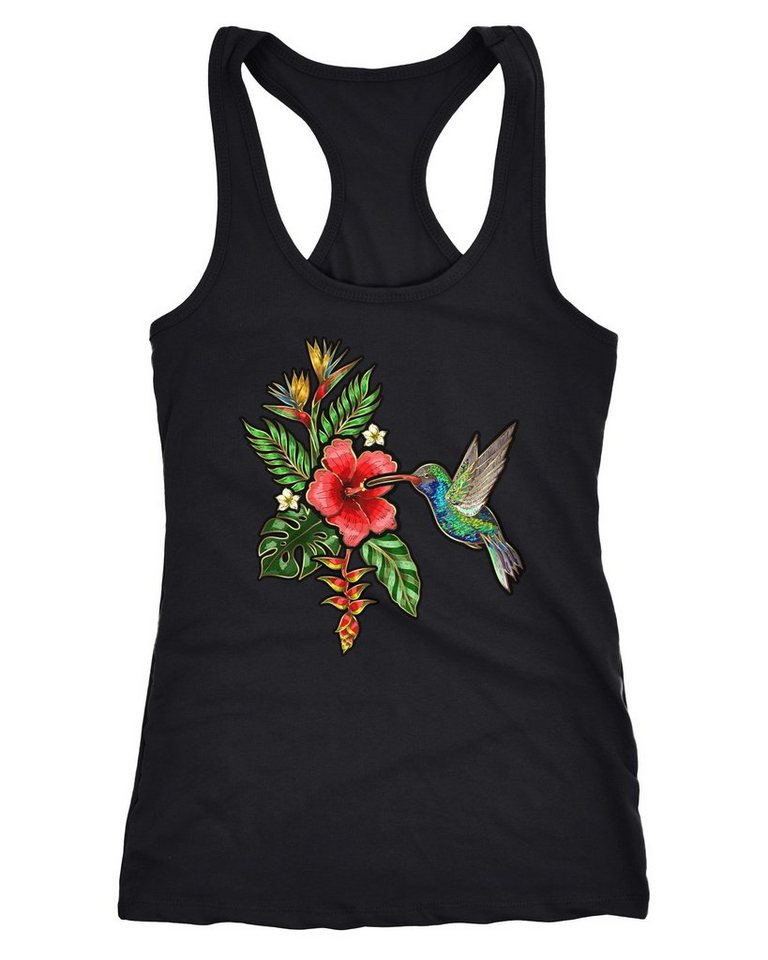 Neverless Tanktop Damen Tank-Top Tropical Kolibri Vogel Palmblätter Sommer Stick-Patch-Optik Hummingbird Racerback Slim Fit tailliert Baummwolle Neverless® von Neverless