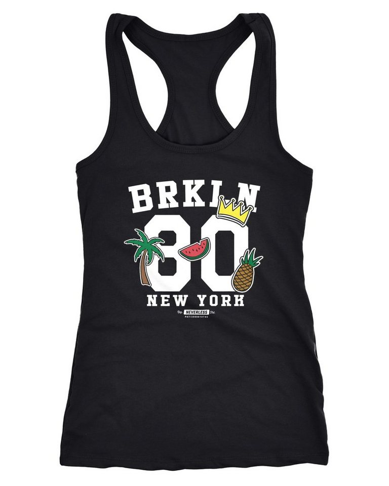 Neverless Tanktop Damen Tanktop Tank Top Patches Aufnäher Look Ananas Wassermelone von Neverless