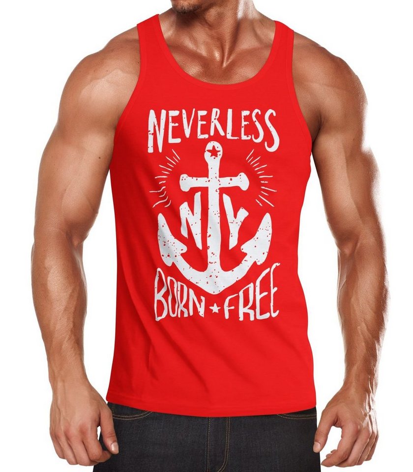 Neverless Tanktop Herren Tank Top Anker Born Free Anchor Sailing Muskelshirt Slim Fit mit Print von Neverless