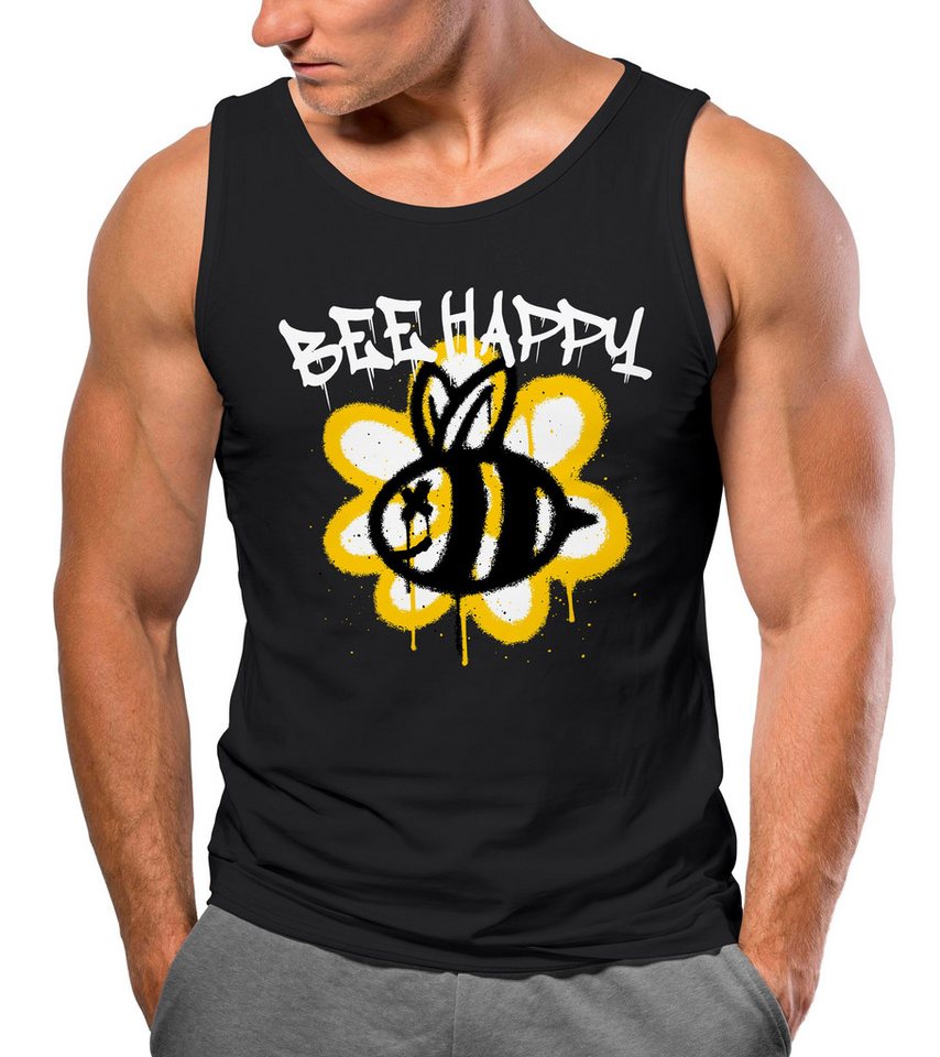 Neverless Tanktop Herren Tank-Top Aufdruck Bee Happy Biene Blume Graffiti mit Print von Neverless