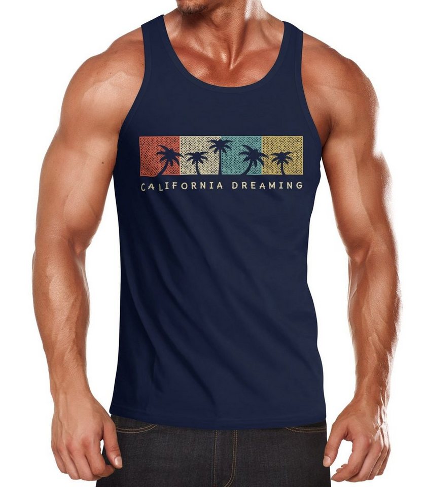 Neverless Tanktop Herren Tank Top California Dreaming Summer Party Palmen Palms Retro mit Print von Neverless