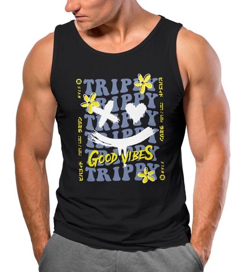 Neverless Tanktop Herren Tank-Top Drip Face Smile Good Vibes Herz Blumen Collage mit Print von Neverless