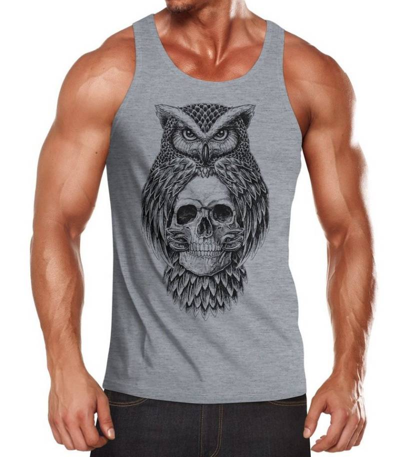 Neverless Tanktop Herren Tank-Top Eule Totenkopf Owl Skull Schädel Muskelshirt Muscle Shirt Neverless® mit Print von Neverless