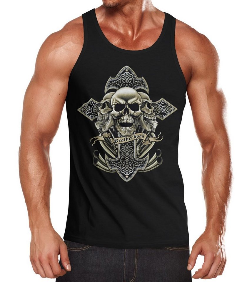 Neverless Tanktop Herren Tank-Top Kreuz mit Totenkopf Cross Skulls Muscle Shirt mit Print von Neverless