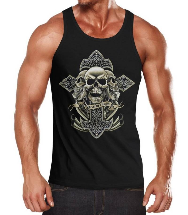 Neverless Tanktop Herren Tank-Top Kreuz mit Totenkopf Cross Skulls Muscle Shirt mit Print von Neverless