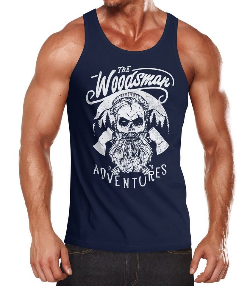 Neverless Tanktop Herren Tank Top Lumberjack Woodsman Hipster Bart Skull Totenkopf mit Print von Neverless