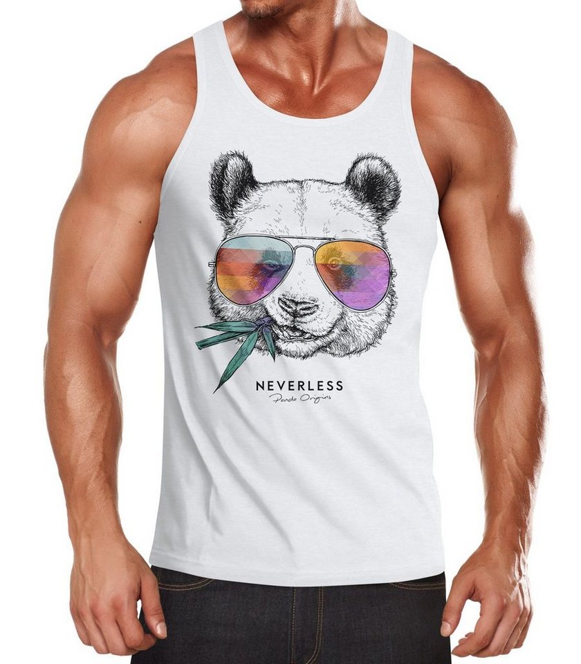 Neverless Tanktop Herren Tank-Top Panda Bär Aufdruck Tiermotiv mit Sonnenbrille Fashion Streetstyle Muskelshirt Muscle Shirt Neverless® mit Print von Neverless