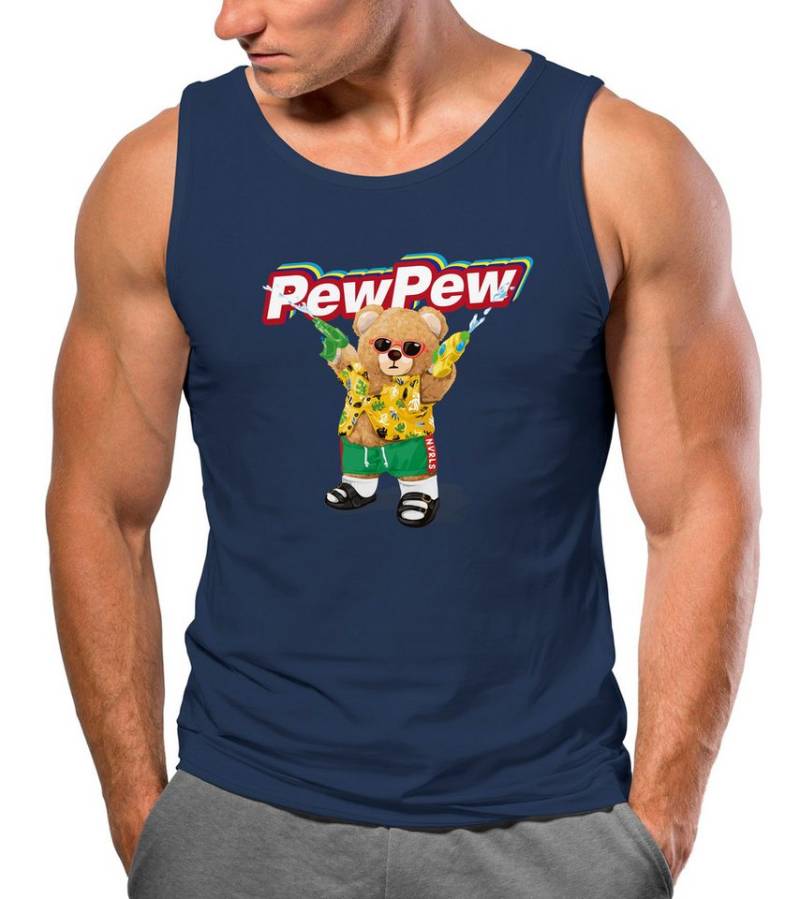 Neverless Tanktop Herren Tank-Top Pew Pew Bär Sommer Printshirt Aufdruck Motiv lustig mit Print von Neverless