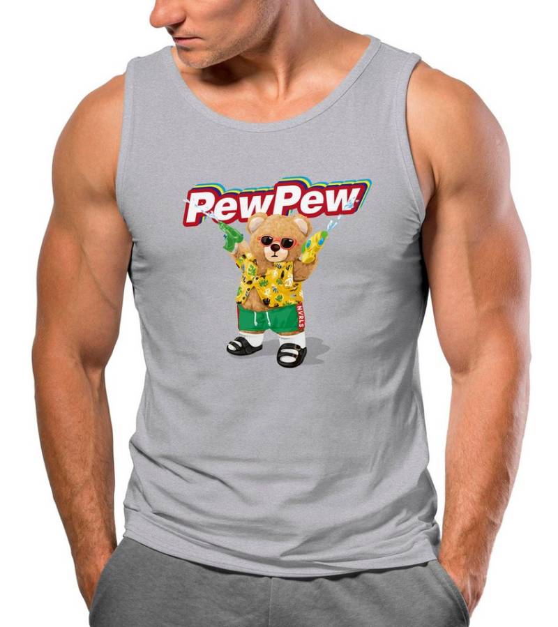 Neverless Tanktop Herren Tank-Top Pew Pew Bär Sommer Printshirt Aufdruck Motiv lustig mit Print von Neverless