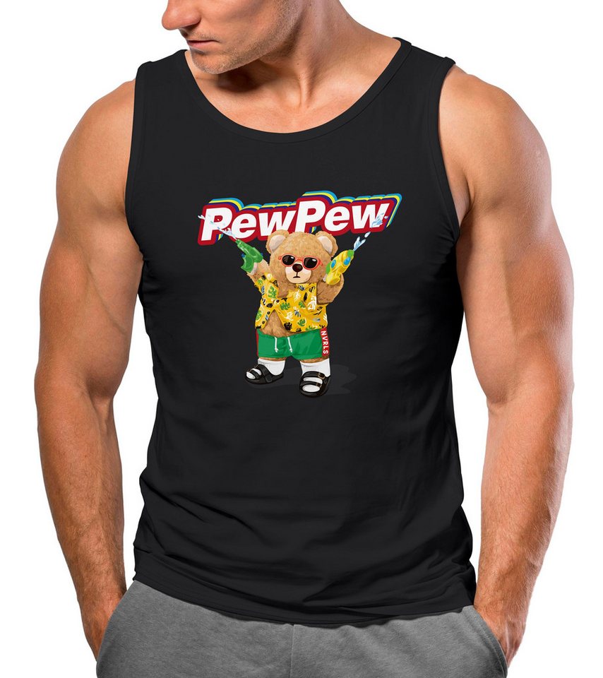Neverless Tanktop Herren Tank-Top Pew Pew Bär Sommer Printshirt Aufdruck Motiv lustig mit Print von Neverless