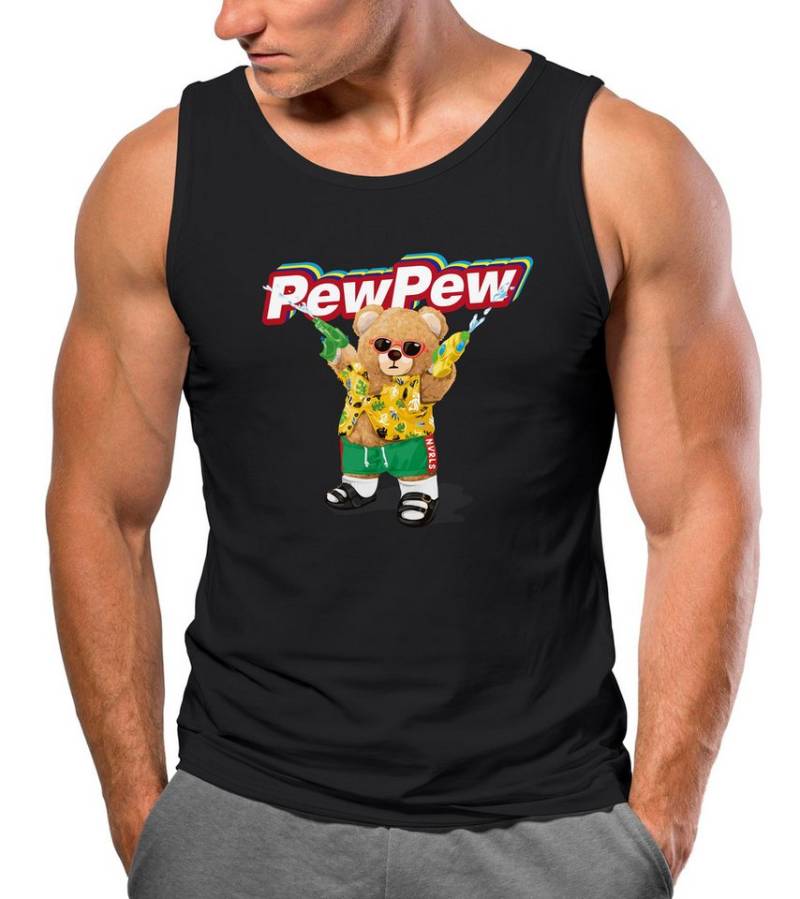 Neverless Tanktop Herren Tank-Top Pew Pew Bär Sommer Printshirt Aufdruck Motiv lustig mit Print von Neverless