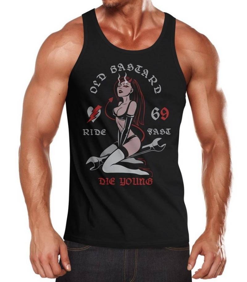 Neverless Tanktop Herren Tank-Top Pin up Girl Racing Design Ride Fast Die Young Schriftzug Muskelshirt Muscle Shirt Neverless® mit Print von Neverless
